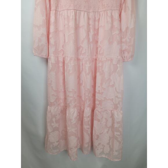 Merokeety Womens Floral Textured Long Sleeve Smocked Midi Dress 2XL - Picture 6 of 9